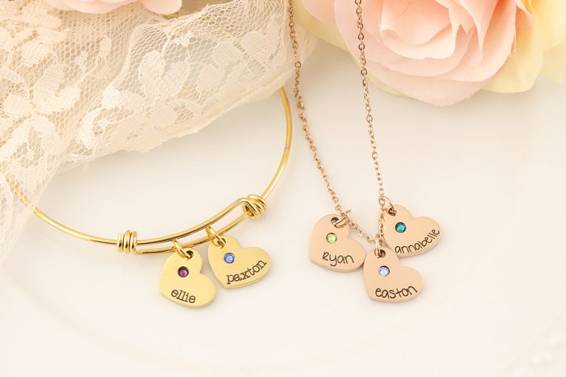 Heart Birthstone Charm Bracelet / Birthstone Charm Necklace / Etsy