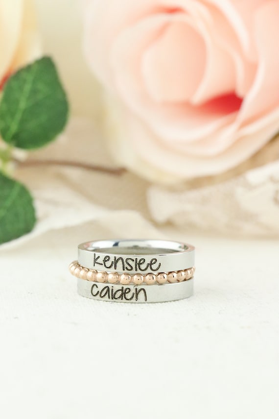 ByPass Stacked Mother's Family Birthstone Ring w/ Engraved Names ByPass Stacked Mother's Family Birthstone Ring w/ Engraved Names