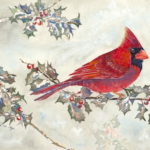 Cardinal and Holly Giclee Prints