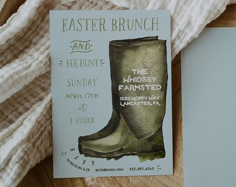 Farm Boots Easter Brunch and Egg Hunt - Personalized Invitation in 5x7 - Personalized for You - Digital File Delivered