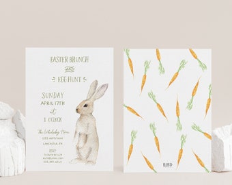 Minimal Rabbit Easter Brunch and Egg Hunt - Personalized Invitation in 5x7 - Personalized for You - Digital File Delivered