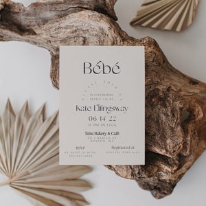 Minimal Bébé - Modern Minimalist Baby Shower Invitation - 5x7 Editable and Printable Template - Gender Neutral Baby Shower Invite