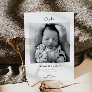 Modern Minimalist Oh hi Birth Announcement Editable and Printable Card Textable Phone Edition image 2