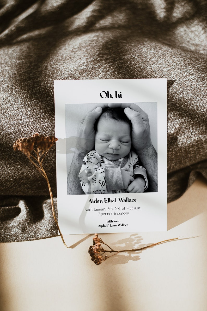 Modern Minimalist Oh hi Birth Announcement Editable and Printable Card Textable Phone Edition image 2