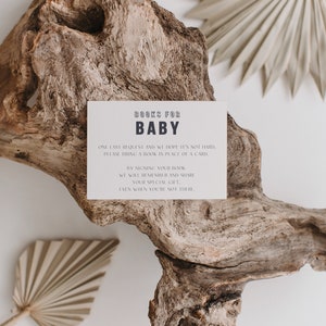 Moderne Baby-Buchstabe - Bücher für Baby-Einlegekarte - 3,5 x 5-Vorlage - bearbeitbar und druckbar - Geschlechtsneutrale Babyparty, minimalistisch