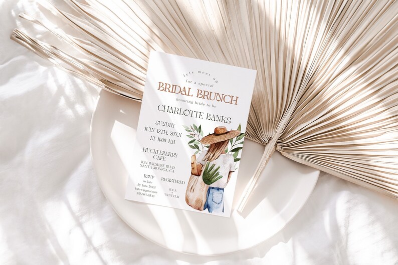 Eco Bridal Brunch Invitation 5x7 Editable and Printable Template Bridal Shower, Earthy bride, Friend bridal shower, Boho Bride image 1