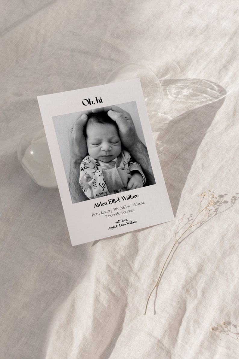 Modern Minimalist Oh hi Birth Announcement Editable and Printable Card Textable Phone Edition image 1