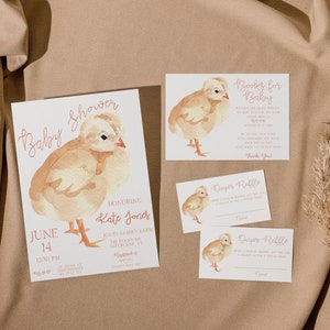 Baby Chick Baby Shower Invitation Suite Editable and Printable Gender Neutral Baby Shower Invite image 1