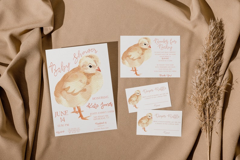 Baby Chick Baby Shower Invitation Suite Editable and Printable Gender Neutral Baby Shower Invite image 1