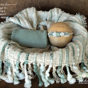 Sage & Cream  * Newborn Photo Prop  * Baby Tieback * Fringe Layer * Wrap * Items SOLD INDIVIDUALLY or as a set *