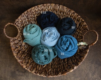 Blue Toned Stretchy Newborn Wraps  * Textured  * Photo Prop * Stretch Newborn Wrap *