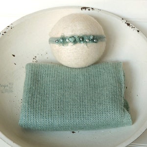 Sage Blue Pearl Lace Tieback * Seafoam * Newborn  Sweater Wrap * Baby Headband * Photo Prop * Items sold Individually or as a set *