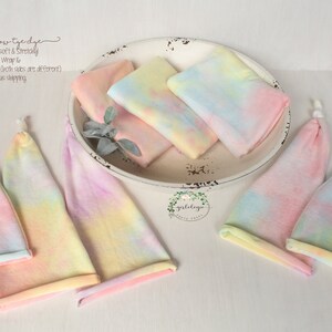 Rainbow Pastel Tie Dye * Newborn Sleepy Hat * Soft Stretchy Prop Wrap  * Photo Prop * Rainbow Baby * SOLD SEPARATELY