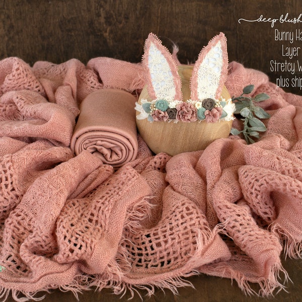 Newborn Floral Boho Bunny Tieback * Blush Pink * Easter Prop * Spring Photo Prop * Matching Stretch Wrap * Textured Layer * SOLD SEPARATELY