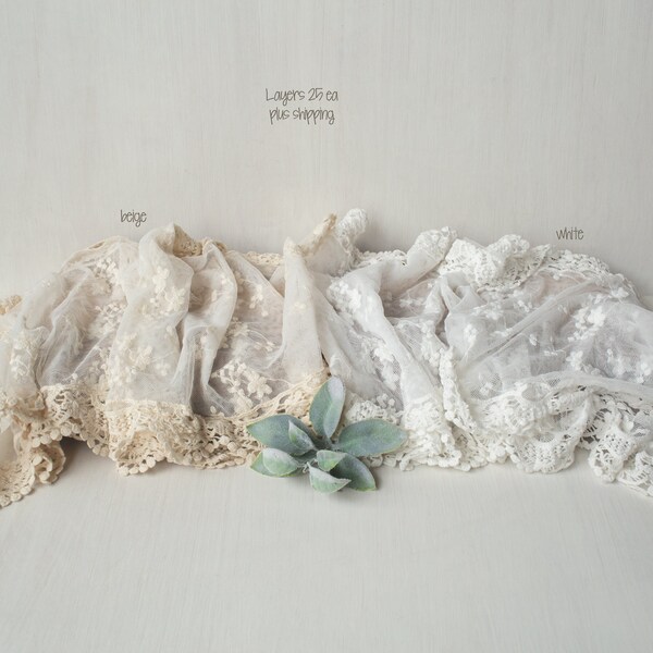 White OR Beige Floral Lace Layering Piece * Photo Prop * Newborn Bowl Layer  * Floral Lace * SOLD INDIVIDUALLY