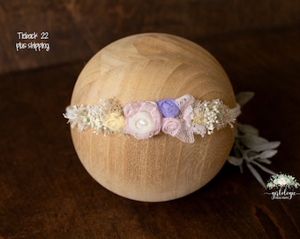 Pink Lilac Yellow Ivory Tieback  * Headband * Pink Lace Bow *  Newborn Spring Tieback * Sitter * Easter * Girl Photo Prop * Flower Girl *