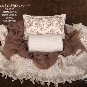 Almohada de flor pequeña * Accesorio para fotos de bebés * Capa de manta con flecos color crema * Capa marrón lisa * Colección neutra * Envoltura de suéter * Boho * Vintage