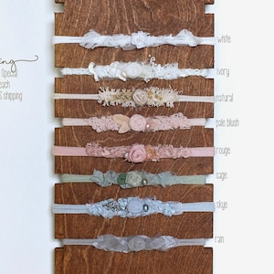 Alzapaños ESPECIAL * Alzapaños para recién nacidos * Accesorio para fotos * 12 dólares cada uno * Neutro * Rubor * Salvia * Azul * Blanco * Gris * Natural