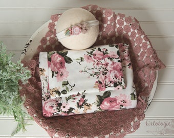 Newborn Posing Fabric  * Also Available- Wrap Tieback & Bonnet Set  * Floral Posing Fabric * Photo Prop * Matching Newborn Set