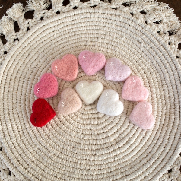 Felted Wool Hearts * Wool Heart Set  * Newborn Baby Photo Prop * Pink Heart * Blush * Off White * Ivory * Red * Lovie *