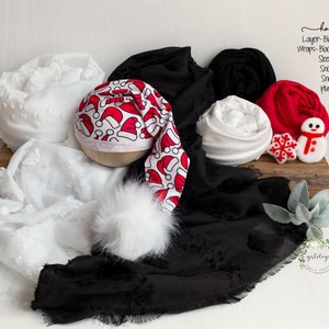 Textured Black or White Layer * Newborn Sleepy Hat Pom * Stretch Wrap * Photo Prop * Christmas Collection * Sleepy Cap*Red * White * Snowman