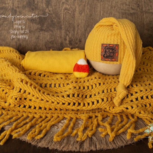 Candy Corn Cutie * Felt Wool Lovie * Sleepy Hat * Mustard Wrap* Fringe Layer * Baby Prop * Halloween Prop * Photo Prop