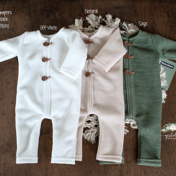 Newborn Romper Onesie * Off White * Natural * Sage  * Baby Photo Prop Outfit Onesie * Long Sleeve Pants *