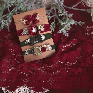 Holiday Newborn/Sitter/Child Tieback Set *  Newborn Tieback * Photo Prop * Holiday Prop * Baby Headband * Evergreen * Cranberry *