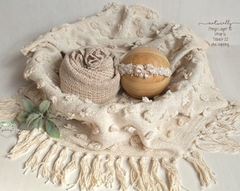 Lace Beaded Bow Tieback * Textured Fringe Boho Layer * Stretch Wrap * Photo Prop * Beige Cream* SOLD SEPARATELY or Sets