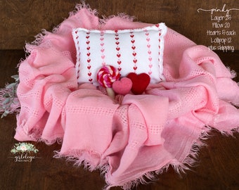 Colección de accesorios para bebés del Día de San Valentín * Almohada de corazón rosa rojo blanco * Piruleta de fieltro * Capa rosa * Corazón Lovie * Foto de recién nacido Prop *