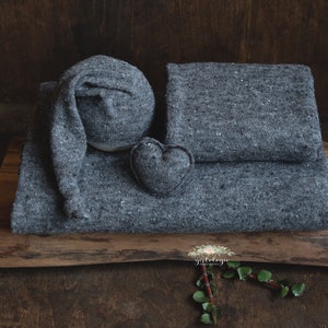 Charcoal Speckled Newborn Sweater Stretch Drop Wrap Sleepy Hat Collection * Available Individually or as a Set * Photo Prop * HEART SOLD OUT