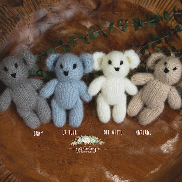 Newborn Fuzzy Knit Bear Stuffie * Teddy Bear Lovie * Photo Prop *Lt Blue * Rust * Violet * Mint * SOLD INDIVIDUALLY