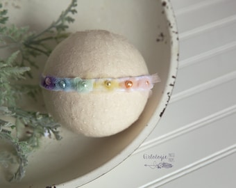 Rainbow Pearl Tieback *  Newborn Tieback * Photo Prop * Rainbow Baby *