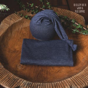 Newborn Two Tone Navy Sleepy Hat Wrap * Blue * Photo Prop * Stretch Wrap * Baby Boy Prop * Matching Set