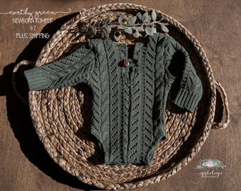 Earthy Dusty Green Newborn Textured Romper * Baby Photo Session * Baby Boy Girl Prop * Long Sleeve Onesie * Eucalyptus