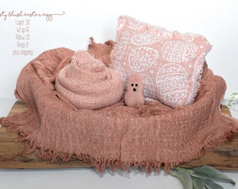 Easter Egg Prop Pillow * Easter Prop * Spring Photo Prop * Dusty Blush * Sweater Wrap *  Fringed Layer * Felt Bunny Peep * SOLD SEPARATELY