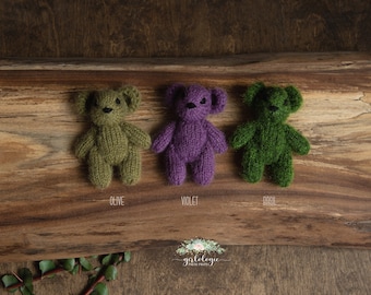 Newborn Fuzzy Knit Bear Stuffie * Teddy Bear Stuffie * Photo Prop * Baby Bear * Olive * Green * Violet * Basil * SOLD INDIVIDUALLY