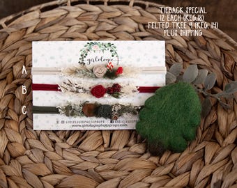 SALE* Holiday Tieback SPECIAL* Newborn Tieback * Photo Prop * 12 Dollars Each * Natural * Green * Red * Christmas * Tieback Sale * Felt Tree