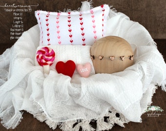 Colección de accesorios para bebés del Día de San Valentín * Almohada de corazón rosa rojo blanco * Piruleta de fieltro * Capa rosa * Corazón Lovie * Foto de recién nacido Prop *