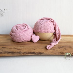 Newborn Pink Textured Stretch Wrap *  Newborn Sleepy Hat  * Heart Lovie * Newborn Prop Set * Pink  * SOLD SEPARATELY or Sets