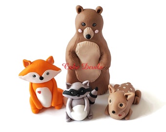 Fox, Bear, Raccoon, Deer, Fondant Woodland Animals Fondant Cake Toppers, Woodland Creatures, Handmade Cake Decorations