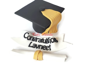 Graduation Cake Toppers, Graduation Cap, Congratulations Banner, and Diploma Fondant Cake Decorations, Handmade for a Graduation Party