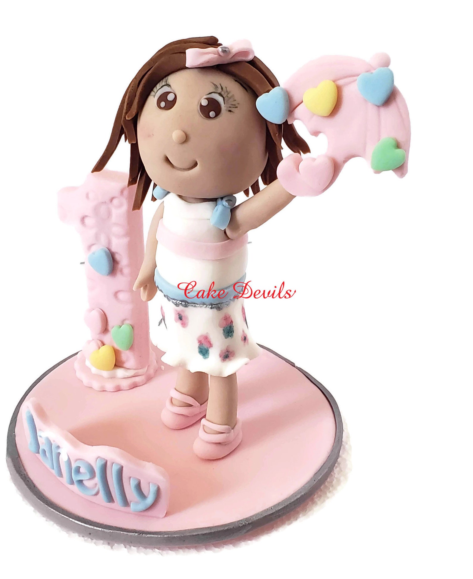 Fondant Little Girl Birthday Cake First Birthday Cake Topper Etsy