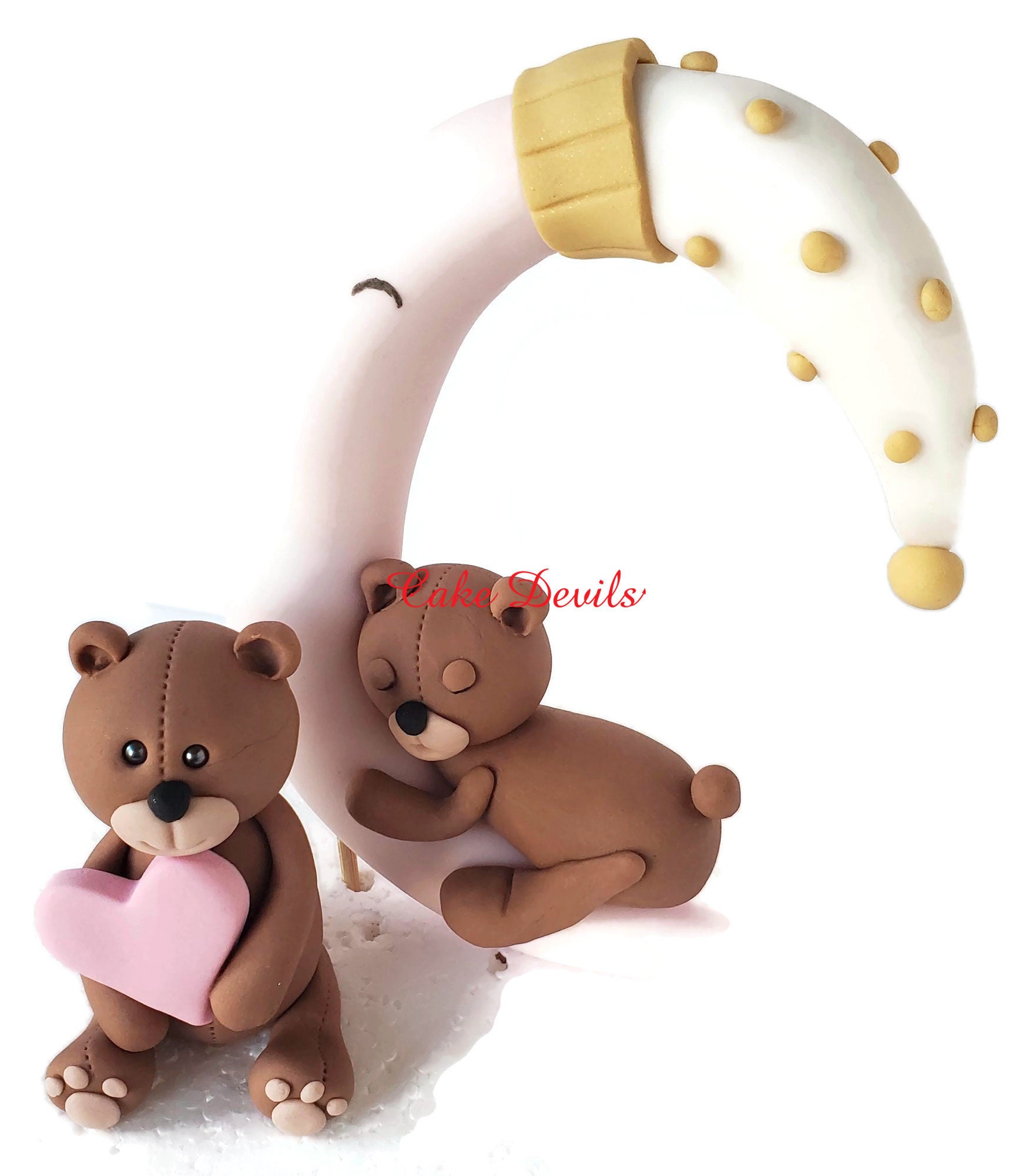 Fondant Teddy Bear Sleeping On Moon And Bear Holding Heart Etsy 日本
