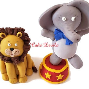 Fondant Circus Cake Toppers, Clown Cake Decoration, Animal Cake Decor, Elephant, lion, monkey, balloons Cake Decorations, Handmade Edible image 3