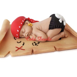 Fondant Pirate Baby Shower Cake Topper, Fondant Treasure Map, Jolly Roger Cake Decorations Perfect or and Ahoy it&#39;s a boy or Buccaneer theme