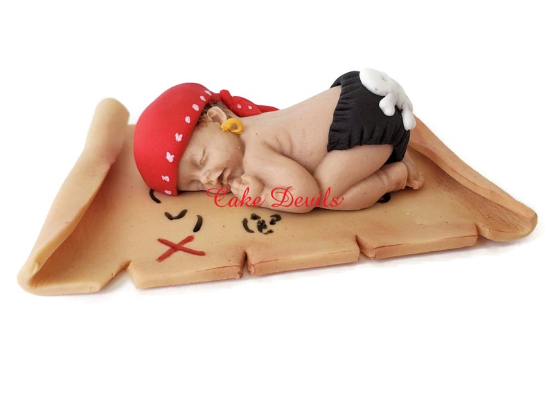 Jolly Roger Cake Decorations Perfect or and Ahoy it/'s a boy or Buccaneer theme Fondant Treasure Map Fondant Pirate Baby Shower Cake Topper