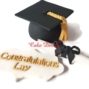 Graduation Fondant Cake Toppers, Graduation Cap, Congratulations Plaque, and Diploma Cake Decorations, Handmade for a Graduation Party image 5