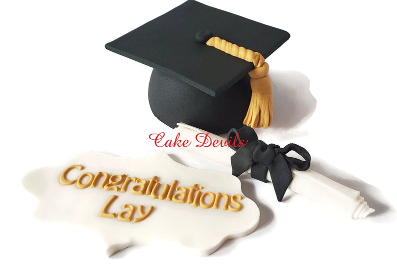 Graduation Fondant Cake Toppers, Graduation Cap, Congratulations Plaque, and Diploma Cake Decorations, Handmade for a Graduation Party image 5