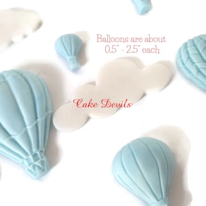 Fondant Solid Color Hot Air Balloons and Clouds Cake Toppers, Handmade Edible Sugar Balloon Cake Decorations for birthdays, baby showers